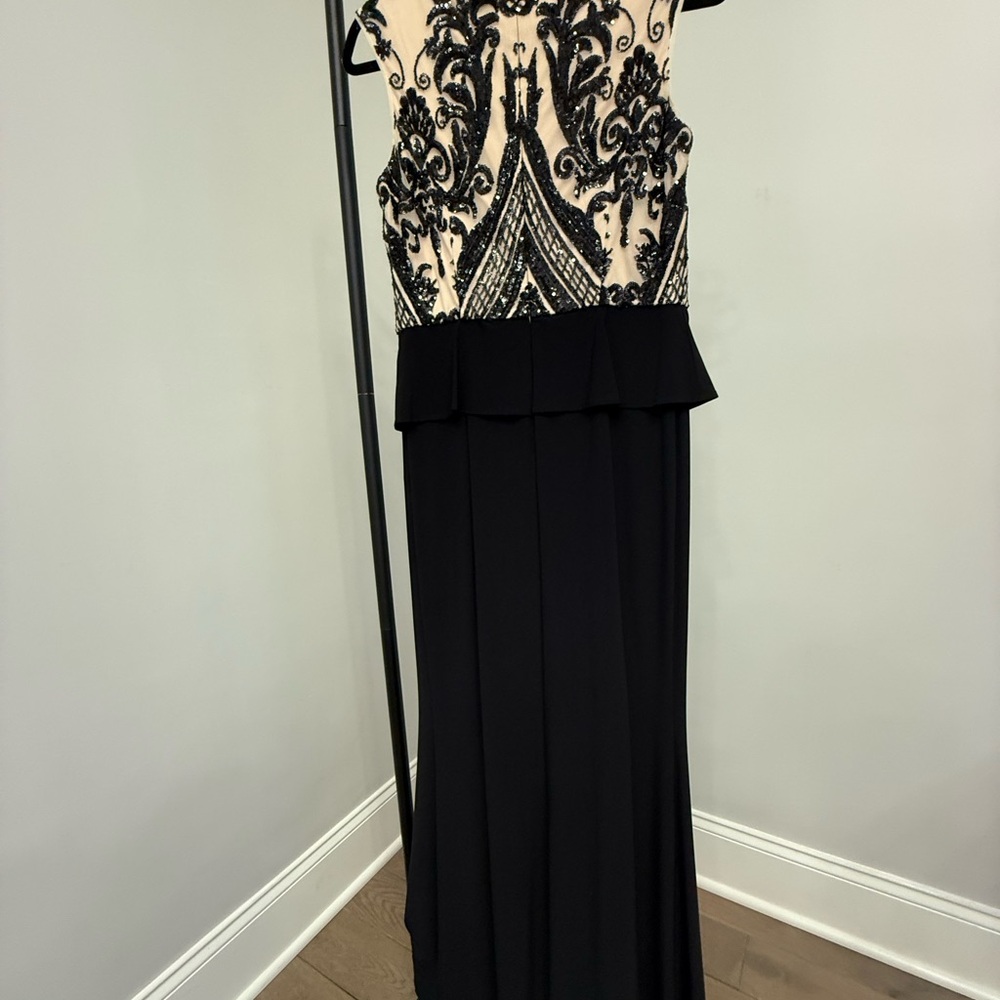 Onyx Black and White Peplum Maxi Gown